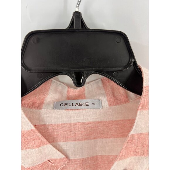 Cellabie Womens Pink Striped Button Down Shirt Size XL Swimsuit Cover Coastal - Picture 2 of 5